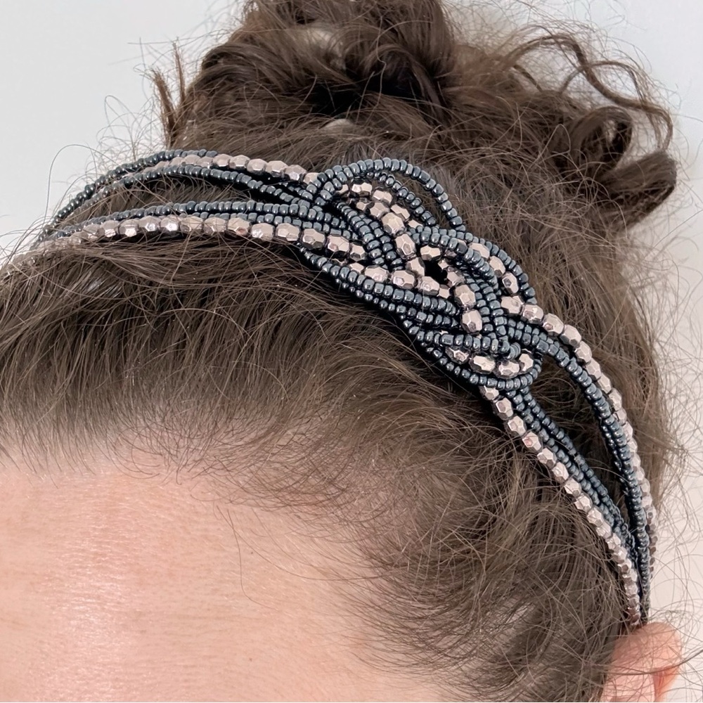 Purple silver beaded headband Gatsby costume flapper Whimsigoth fairy Y2K boho